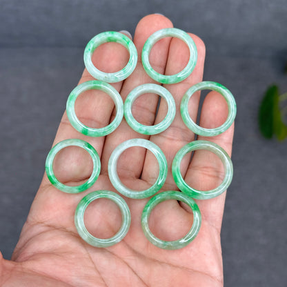 Natural Semi-Translucent Apple Green Type A Jadeite Jade Ring Leaf Style Size 1.74