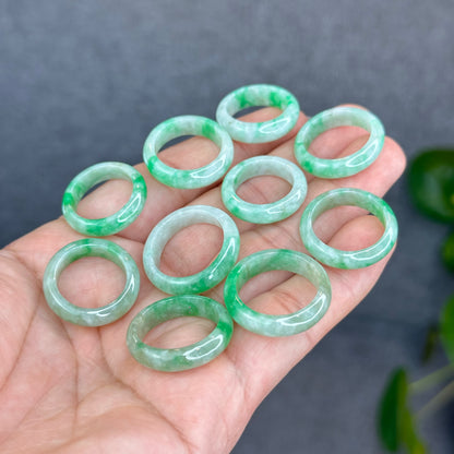 Natural Semi-Translucent Apple Green Type A Jadeite Jade Ring Leaf Style Size 1.74