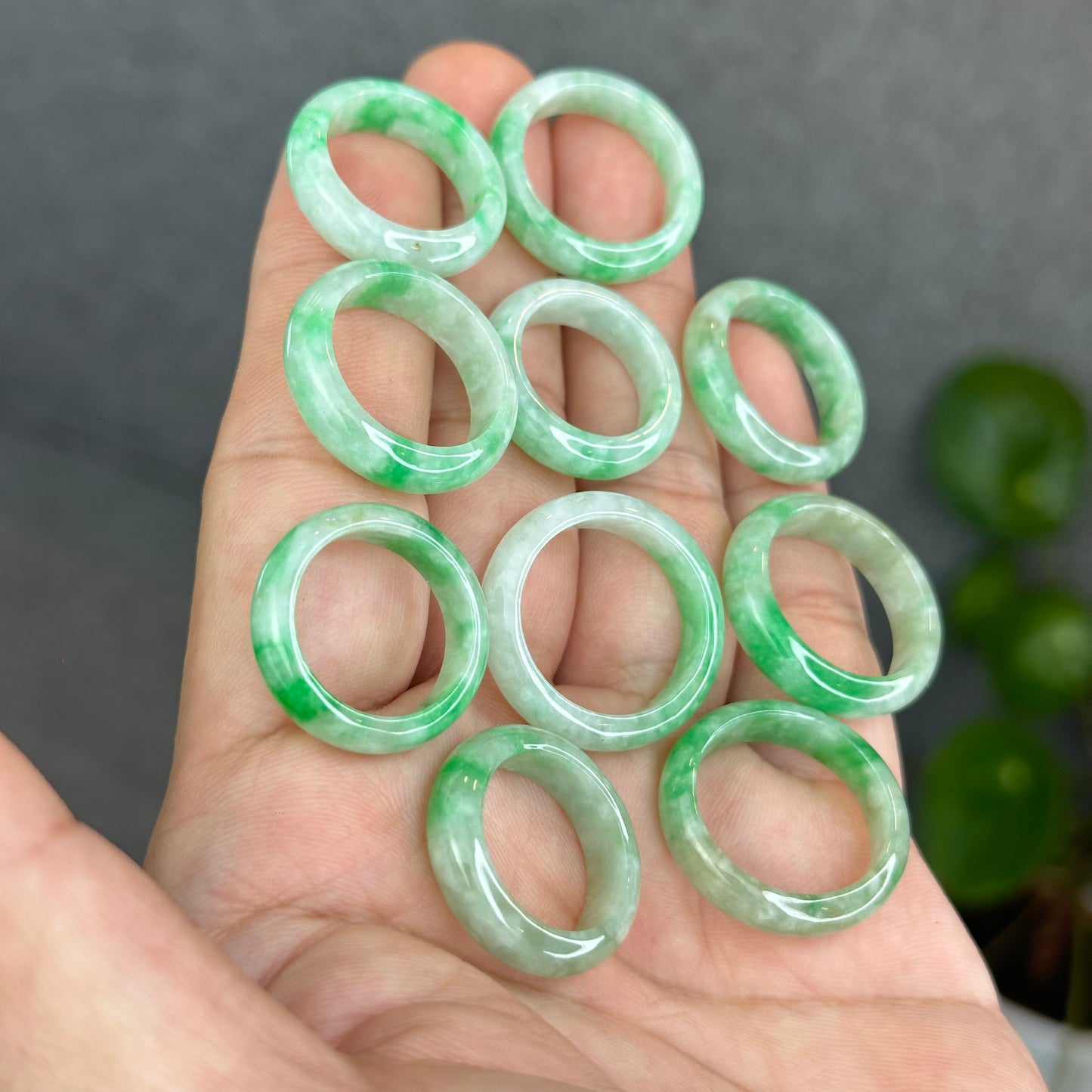 Natural Semi-Translucent Apple Green Type A Jadeite Jade Ring Leaf Style Size 1.74
