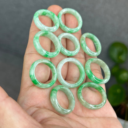 Natural Semi-Translucent Apple Green Type A Jadeite Jade Ring Leaf Style Size 1.63