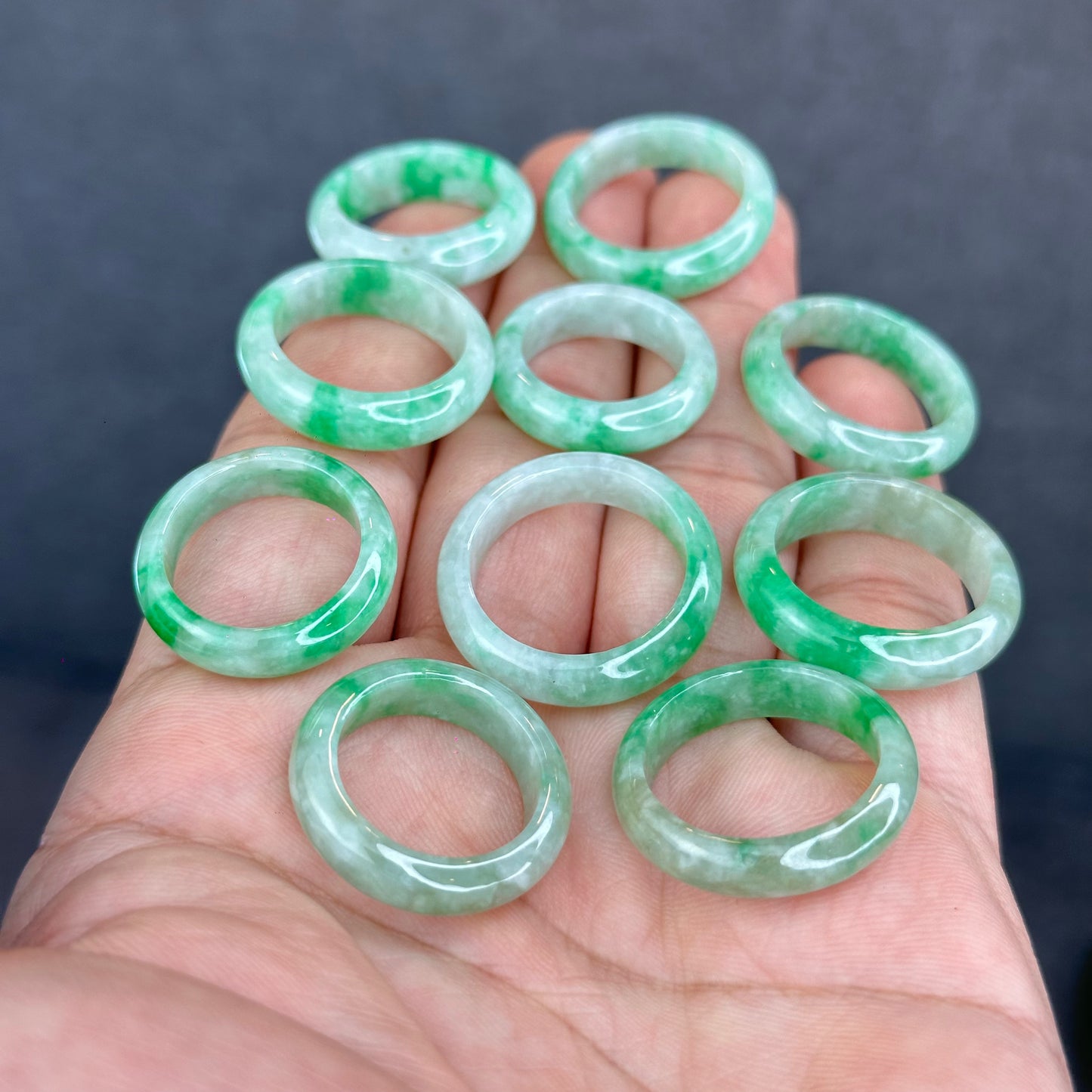 Natural Semi-Translucent Apple Green Type A Jadeite Jade Ring Leaf Style Size 1.74