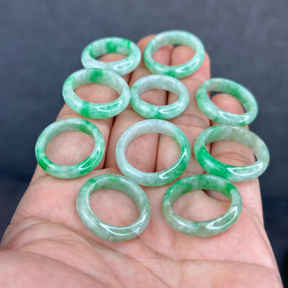 Natural Semi-Translucent Apple Green Type A Jadeite Jade Ring Leaf Style Size 1.74