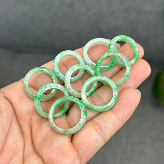 Natural Semi-Translucent Apple Green Type A Jadeite Jade Ring Leaf Style Size 1.63