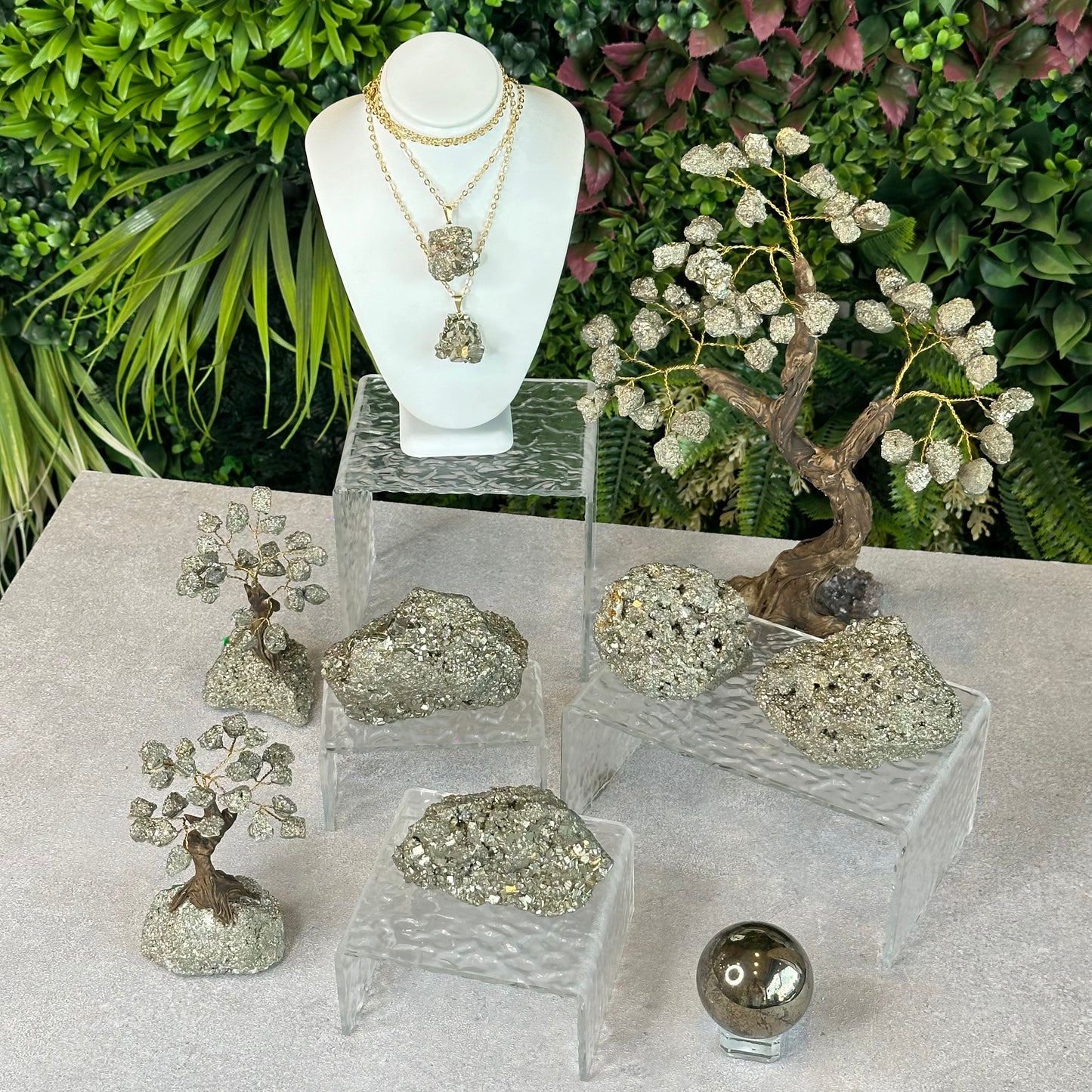 Natural Pyrite Bonsai Tree with Amethyst Base