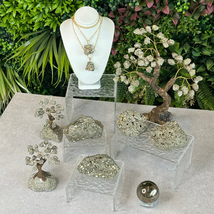 Natural Pyrite Bonsai Tree with Amethyst Base