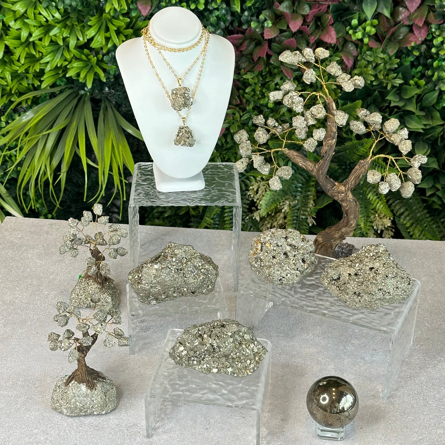 Natural Pyrite Bonsai Tree with Amethyst Base