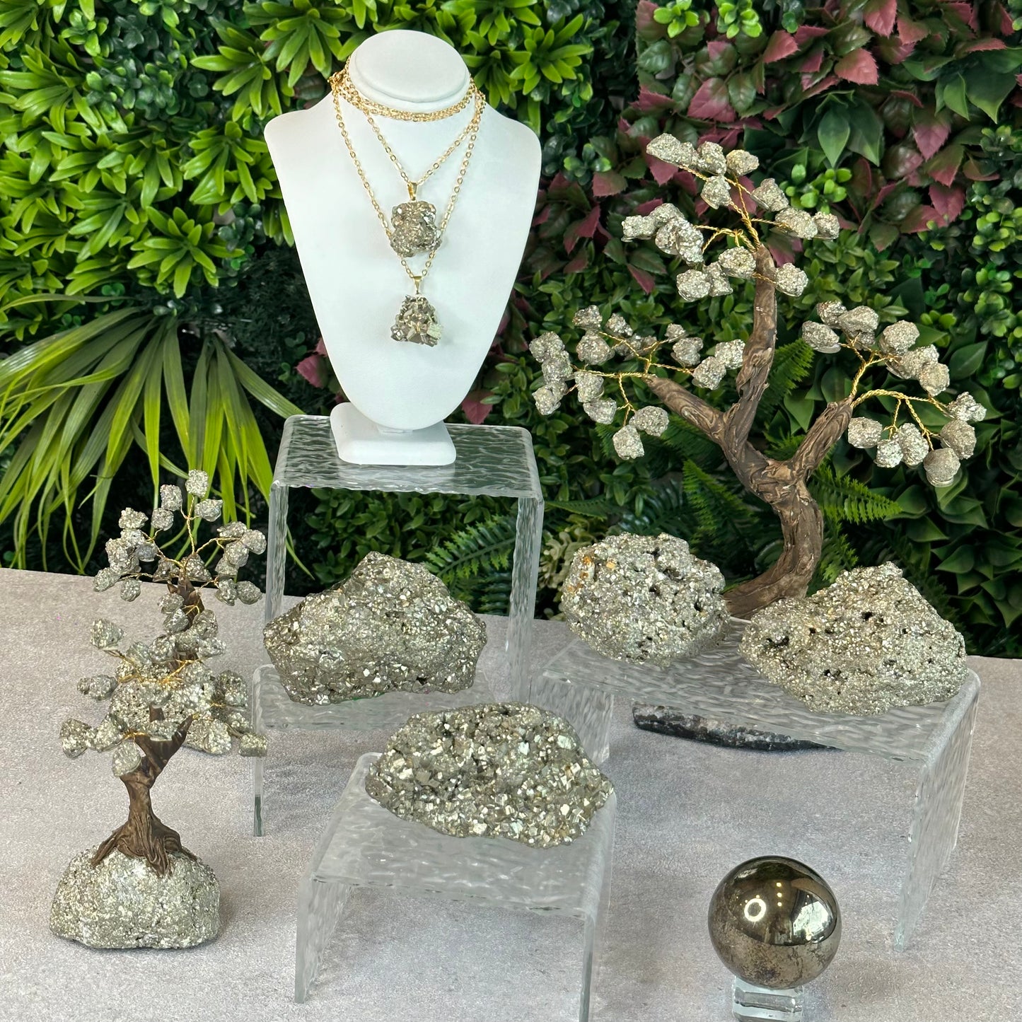 Natural Pyrite Bonsai Tree with Amethyst Base