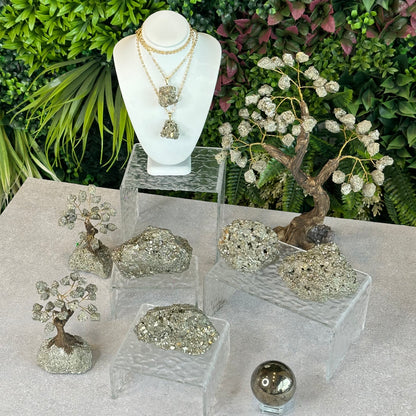 Natural Pyrite Bonsai Tree with Amethyst Base