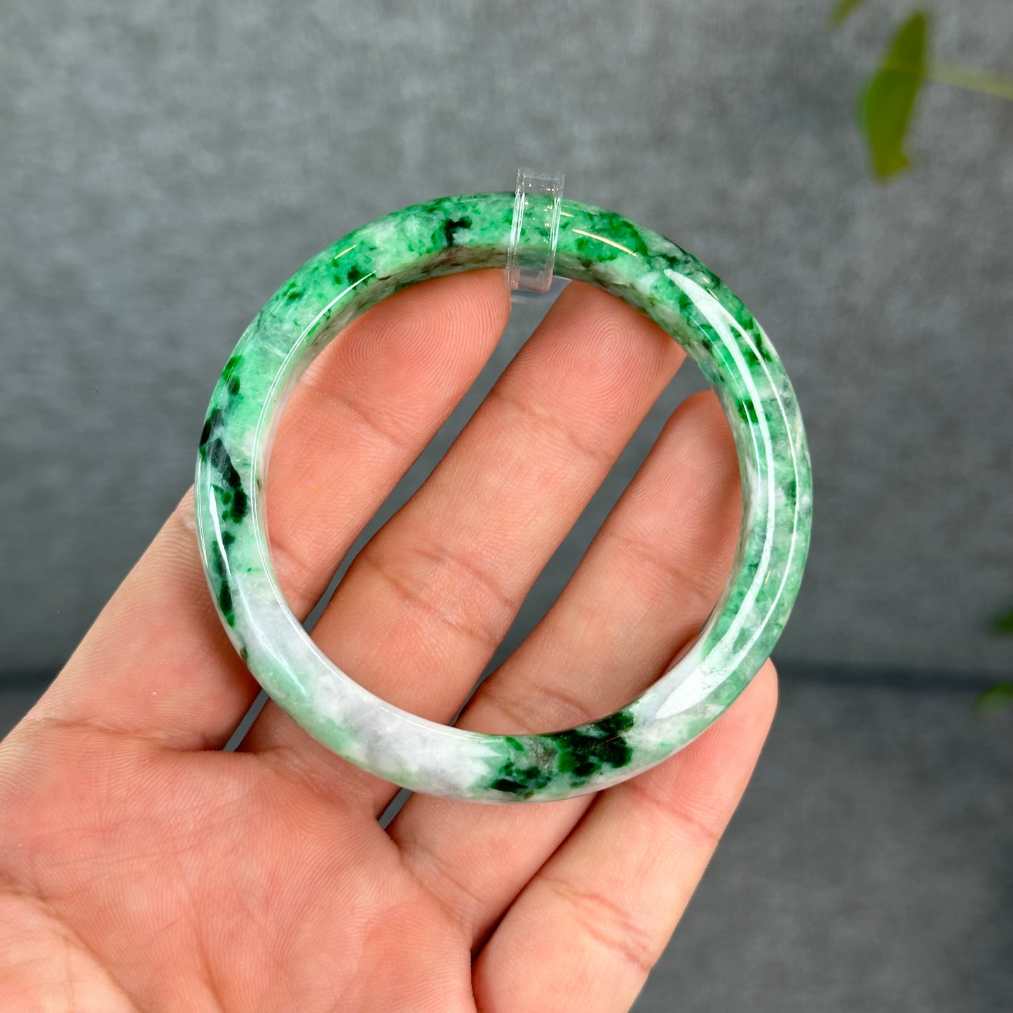 Natural Apple Green Jadeite Jade VIP Bangle Leaf Style Size 54 mm