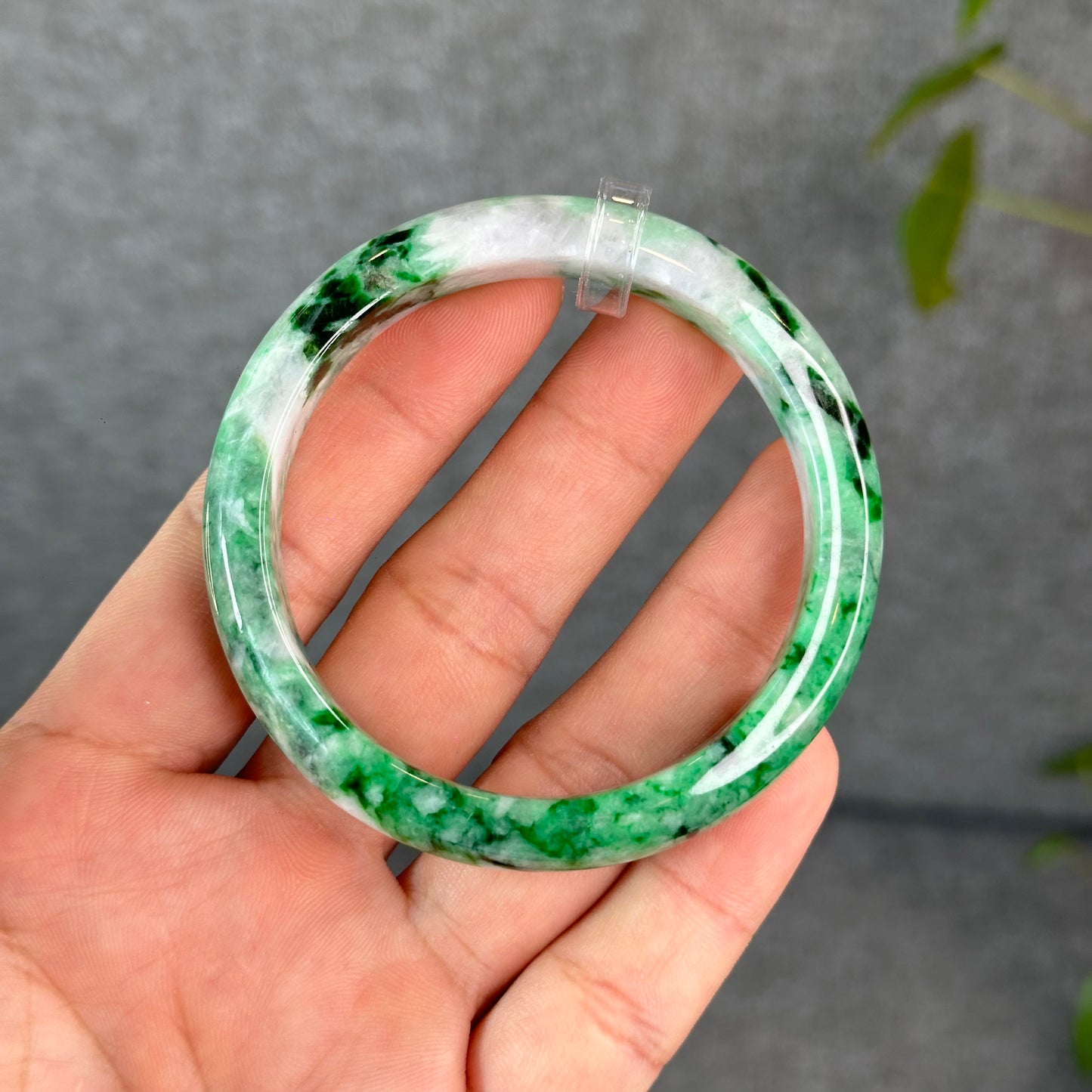 Natural Apple Green Jadeite Jade VIP Bangle Leaf Style Size 54 mm