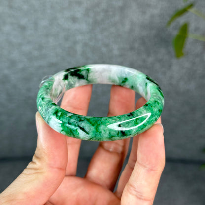 Natural Apple Green Jadeite Jade VIP Bangle Leaf Style Size 54 mm