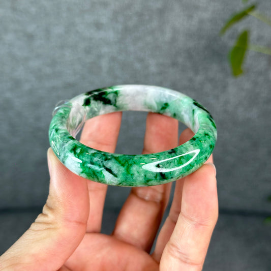 Natural Apple Green Jadeite Jade VIP Bangle Leaf Style Size 54 mm