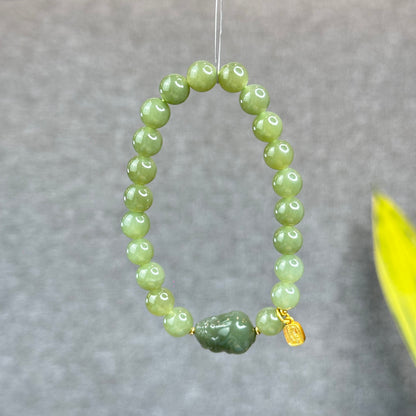 Natural Olive Green Hoa Dien Nephrite Jade mixed with Pixiu Bracelet Size 8 mm