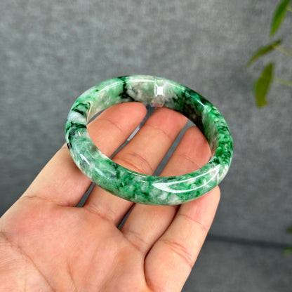 Natural Apple Green Jadeite Jade VIP Bangle Leaf Style Size 56 mm
