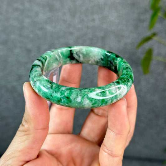 Natural Apple Green Jadeite Jade VIP Bangle Leaf Style Size 56 mm