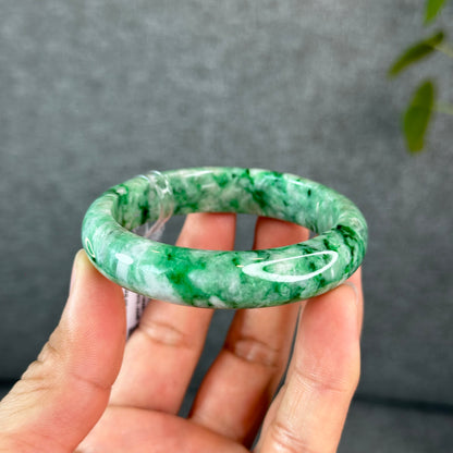 Natural Apple Green Jadeite Jade VIP Bangle Leaf Style Size 53 mm
