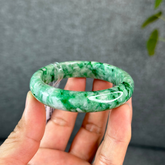 Natural Apple Green Jadeite Jade VIP Bangle Leaf Style Size 53 mm