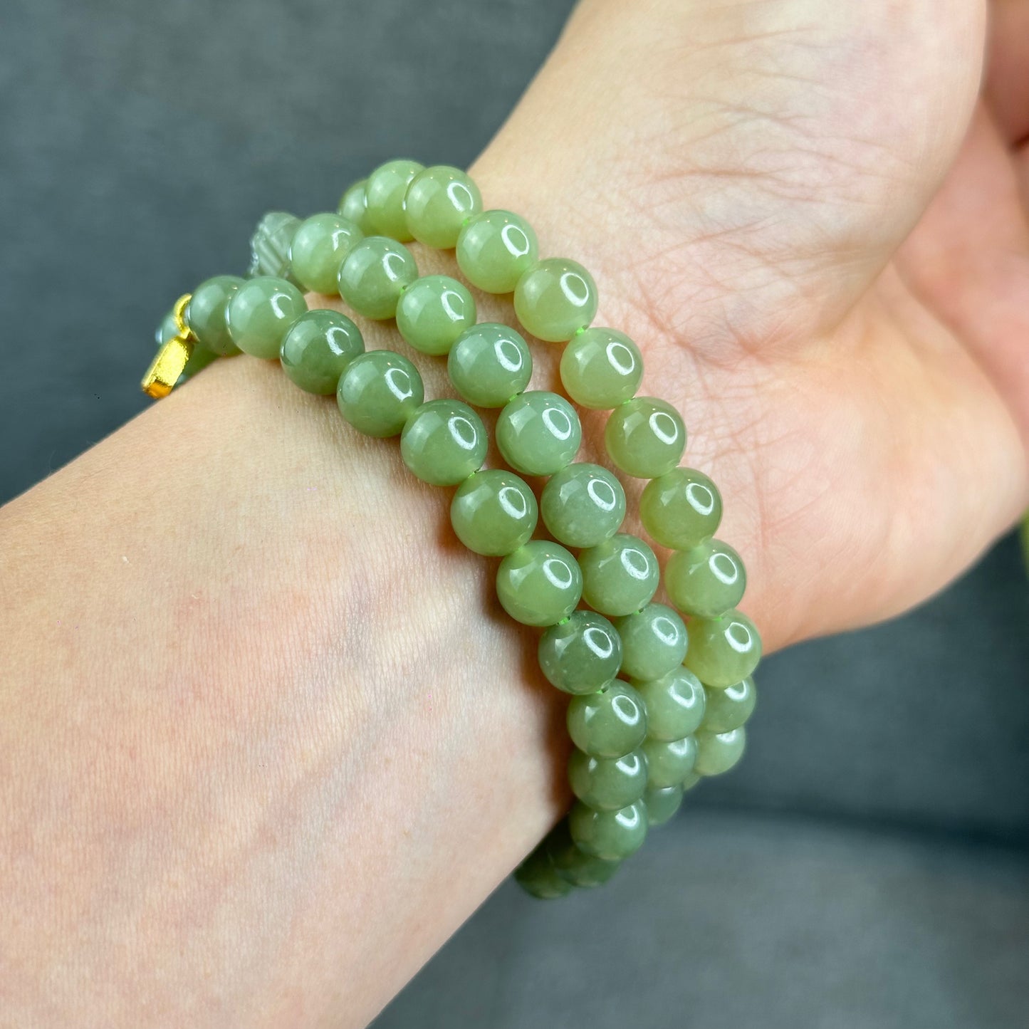 Natural Olive Green Hoa Dien Nephrite Jade mixed with Pixiu Bracelet Size 8 mm
