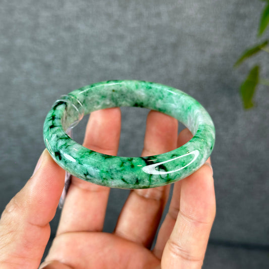 Natural Apple Green Jadeite Jade VIP Bangle Leaf Style Size 57 mm