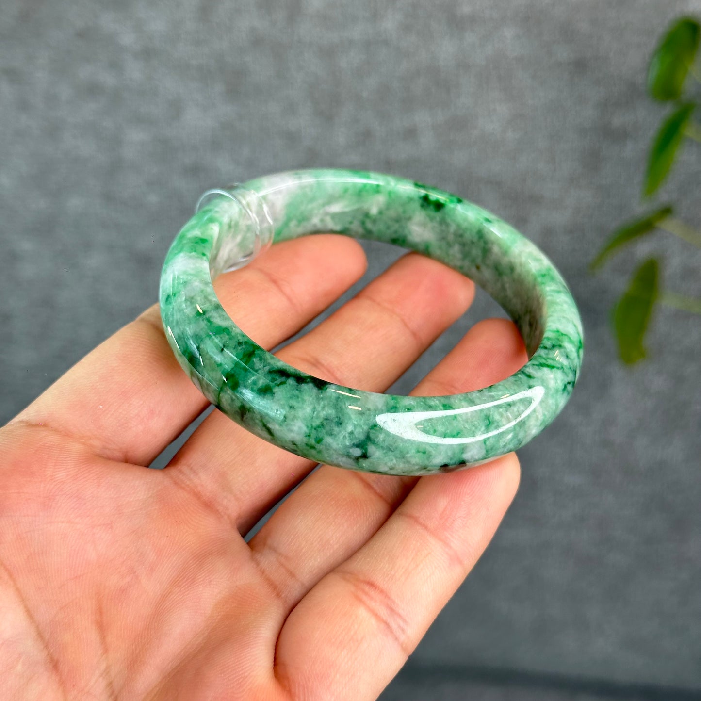 Natural Apple Green Jadeite Jade VIP Bangle Leaf Style Size 57 mm