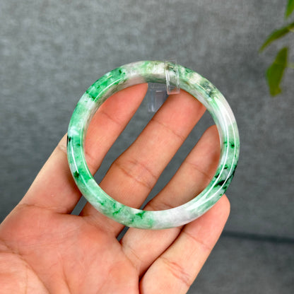 Natural Apple Green Jadeite Jade VIP Bangle Leaf Style Size 54.5 mm
