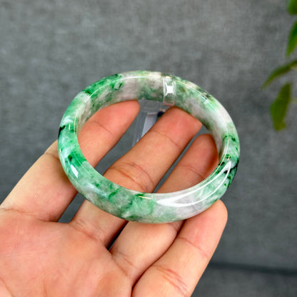 Natural Apple Green Jadeite Jade VIP Bangle Leaf Style Size 54.5 mm
