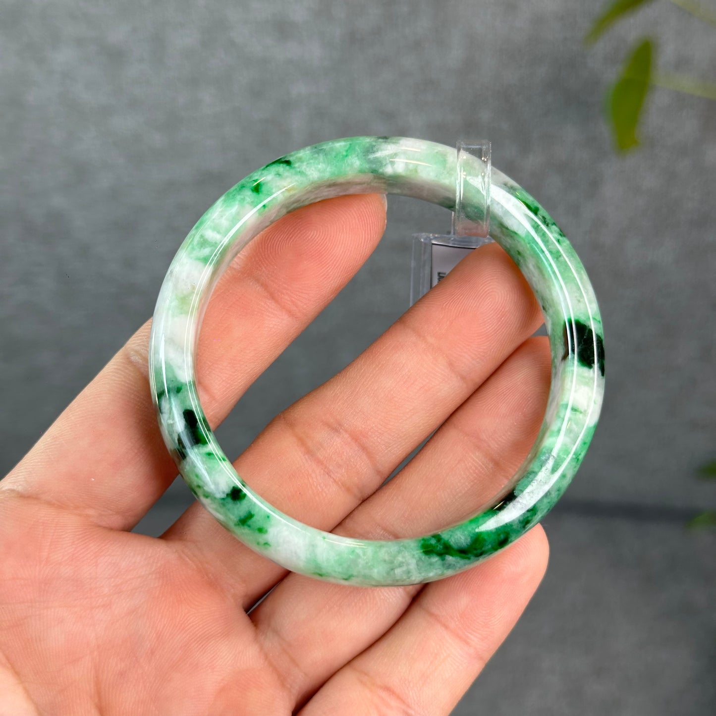 Natural Apple Green Jadeite Jade VIP Bangle Leaf Style Size 54.5 mm