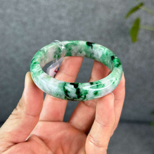 Natural Apple Green Jadeite Jade VIP Bangle Leaf Style Size 54.5 mm