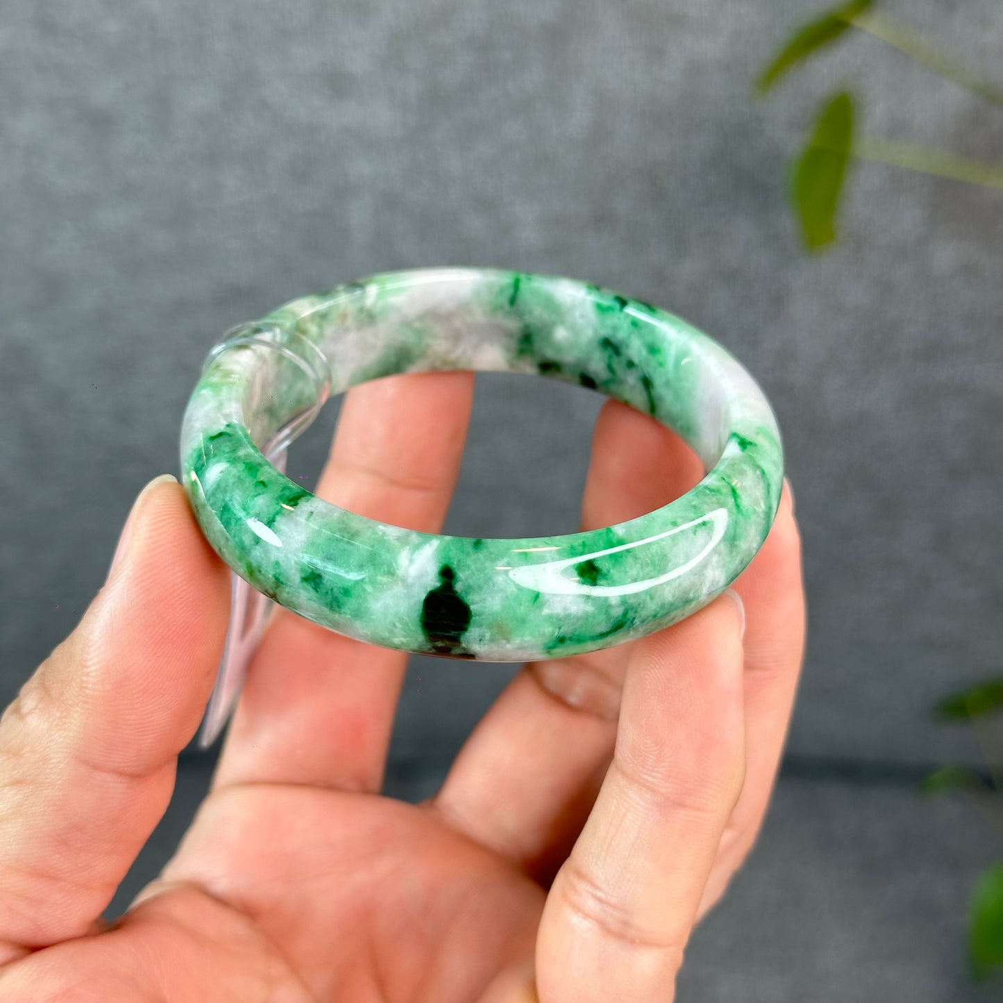 Natural Apple Green Jadeite Jade VIP Bangle Leaf Style Size 54.5 mm