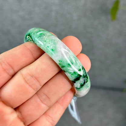 Natural Apple Green Jadeite Jade VIP Bangle Leaf Style Size 54.5 mm