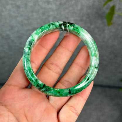 Natural Apple Green Jadeite Jade VIP Bangle Leaf Style Size 56 mm