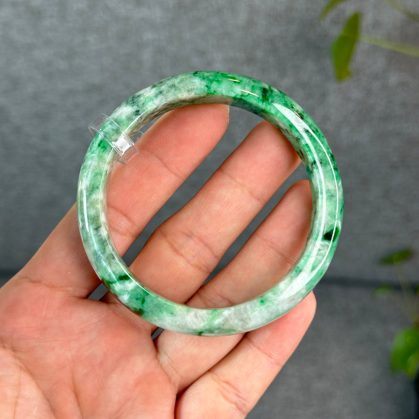Natural Apple Green Jadeite Jade VIP Bangle Leaf Style Size 56 mm