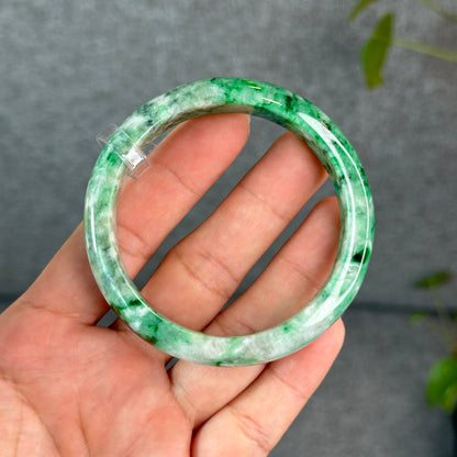 Natural Apple Green Jadeite Jade VIP Bangle Leaf Style Size 56 mm