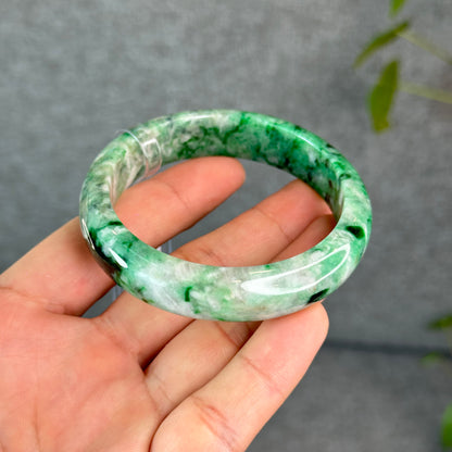 Natural Apple Green Jadeite Jade VIP Bangle Leaf Style Size 56 mm