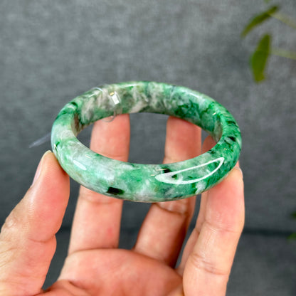 Natural Apple Green Jadeite Jade VIP Bangle Leaf Style Size 56 mm