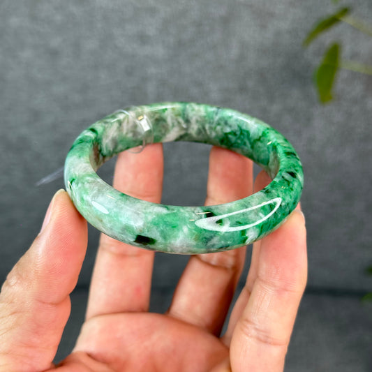 Natural Apple Green Jadeite Jade VIP Bangle Leaf Style Size 56 mm