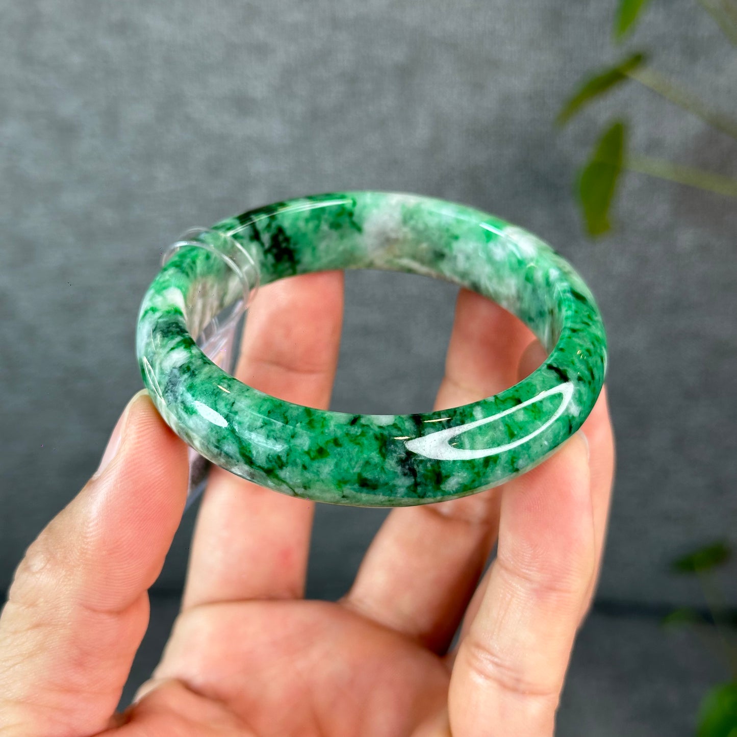 Natural Apple Green Jadeite Jade VIP Bangle Leaf Style Size 56 mm
