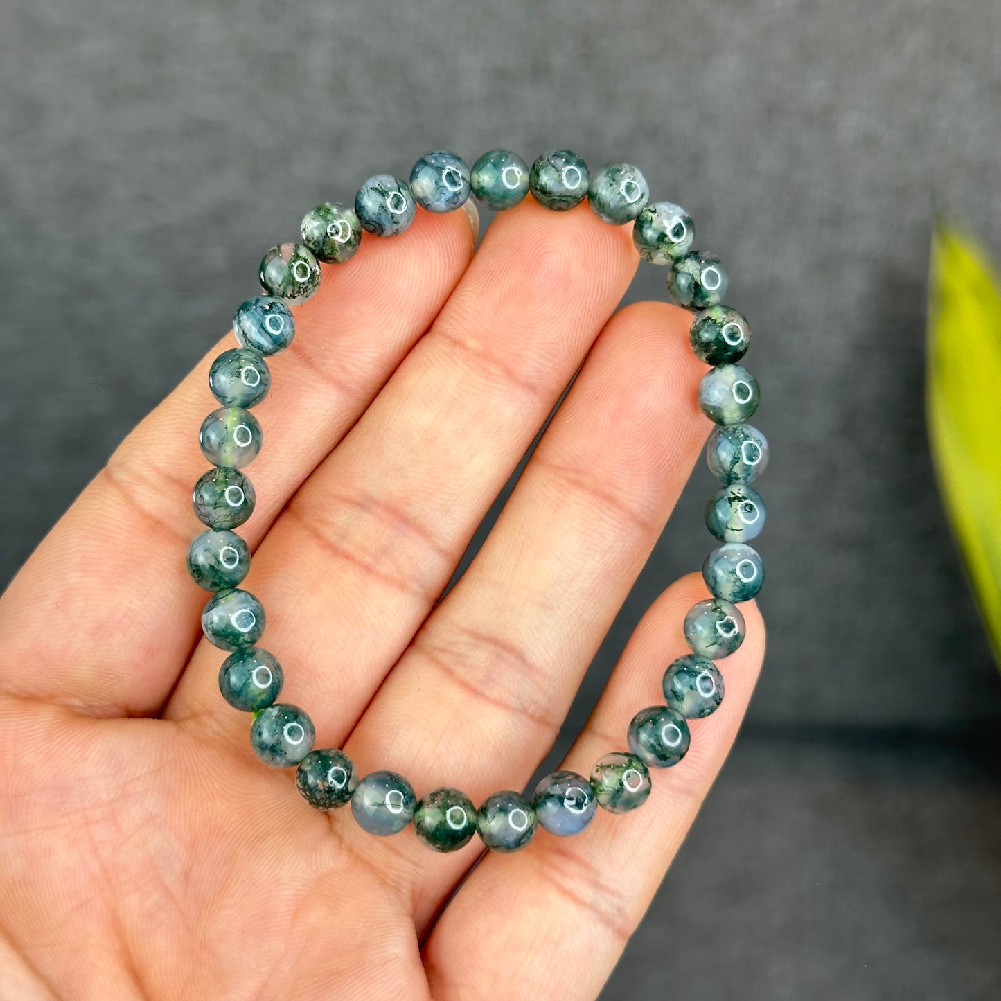 Natural Moss Agate Bracelet Size 6.5 mm
