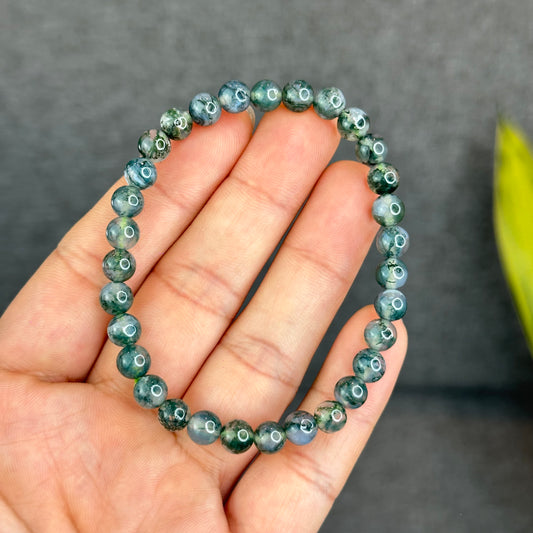 Natural Moss Agate Bracelet Size 6.5 mm