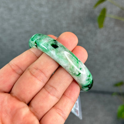 Natural Apple Green Jadeite Jade VIP Bangle Leaf Style Size 56 mm
