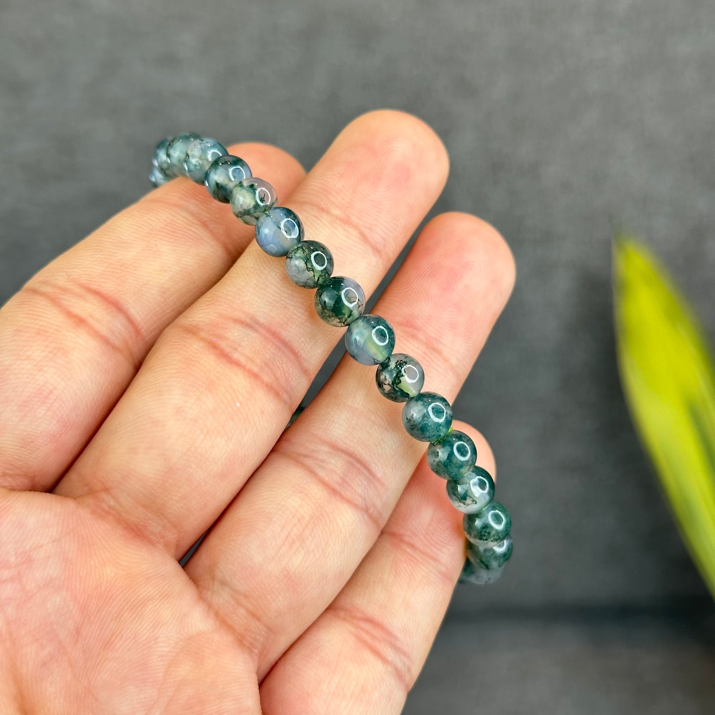 Natural Moss Agate Bracelet Size 6.5 mm
