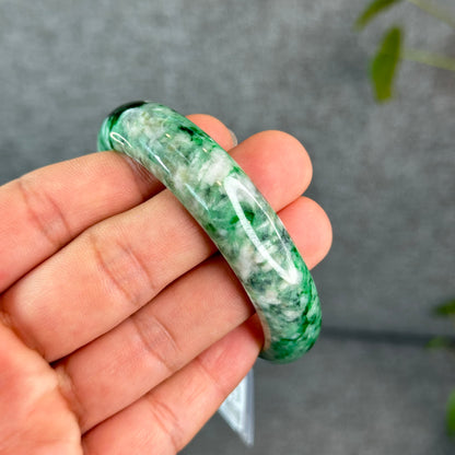 Natural Apple Green Jadeite Jade VIP Bangle Leaf Style Size 56 mm