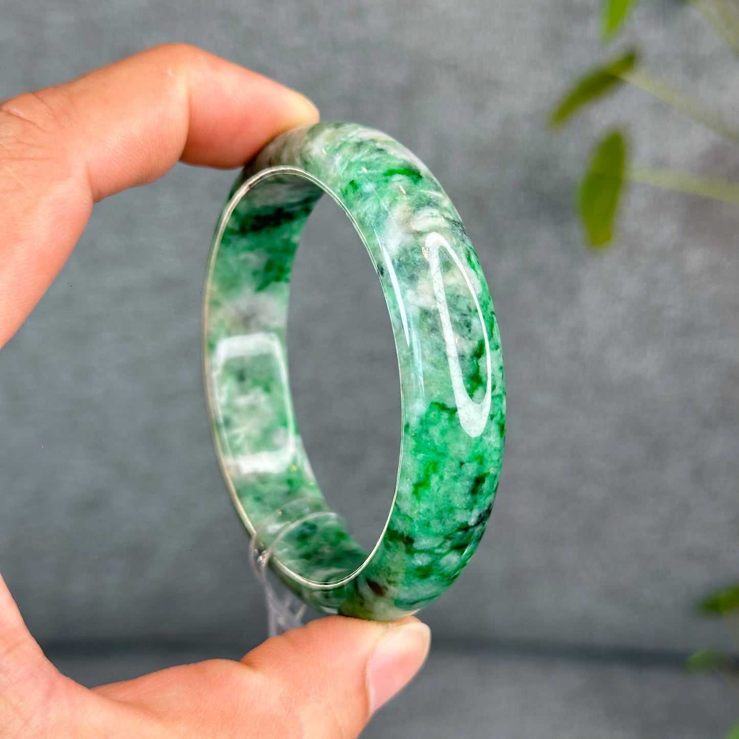 Natural Apple Green Jadeite Jade VIP Bangle Leaf Style Size 56 mm