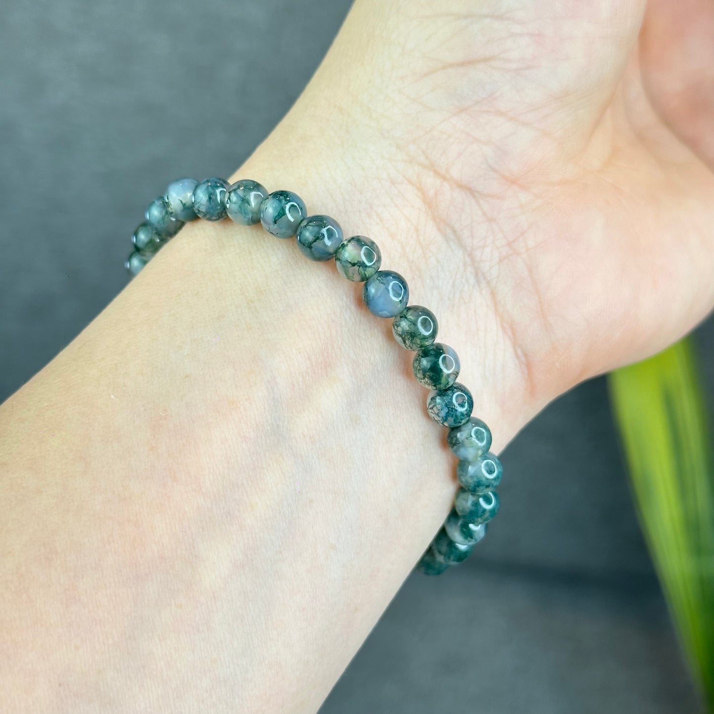 Natural Moss Agate Bracelet Size 6.5 mm