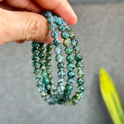 Natural Moss Agate Bracelet Size 6.5 mm