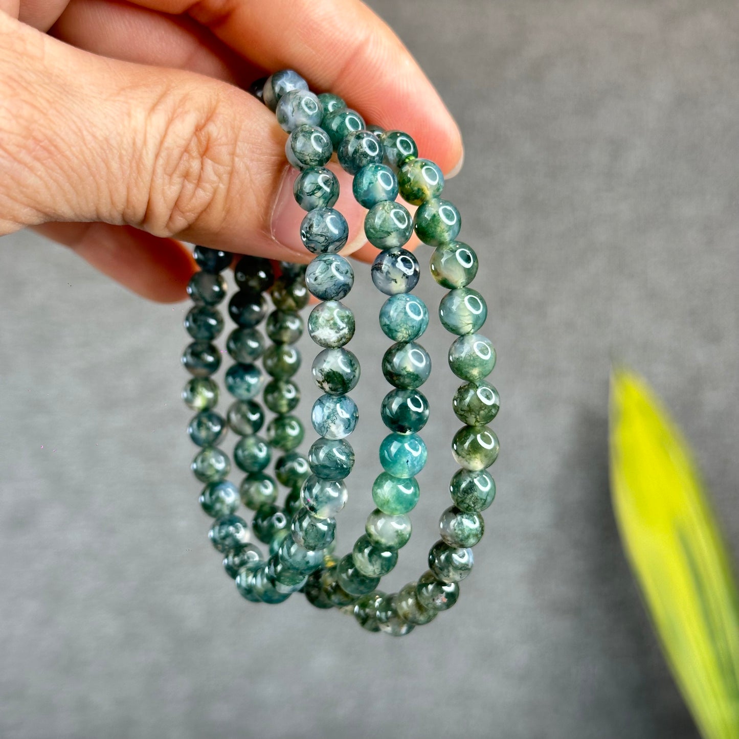 Natural Moss Agate Bracelet Size 6.5 mm