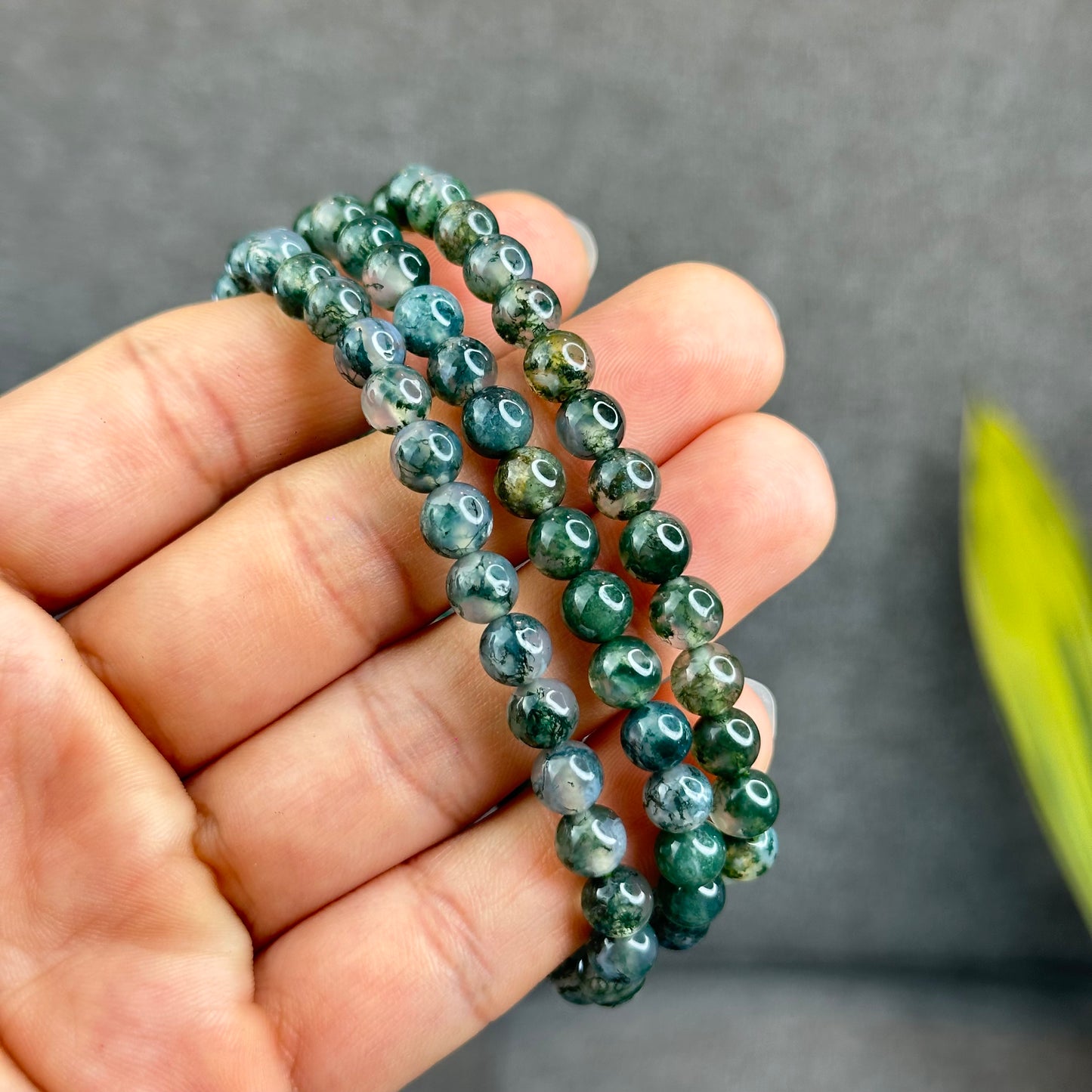 Natural Moss Agate Bracelet Size 6.5 mm