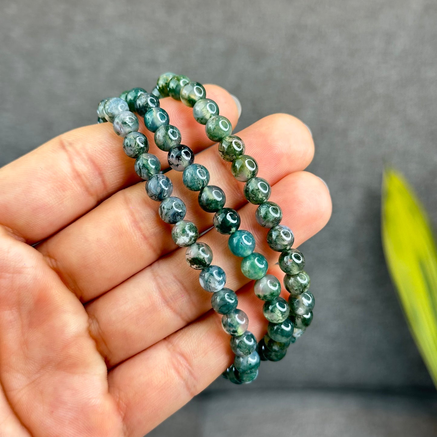 Natural Moss Agate Bracelet Size 6.5 mm