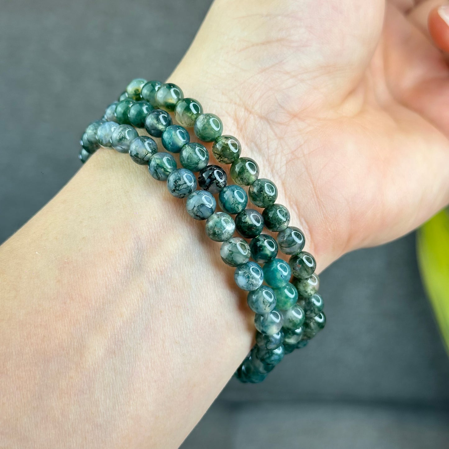 Natural Moss Agate Bracelet Size 6.5 mm