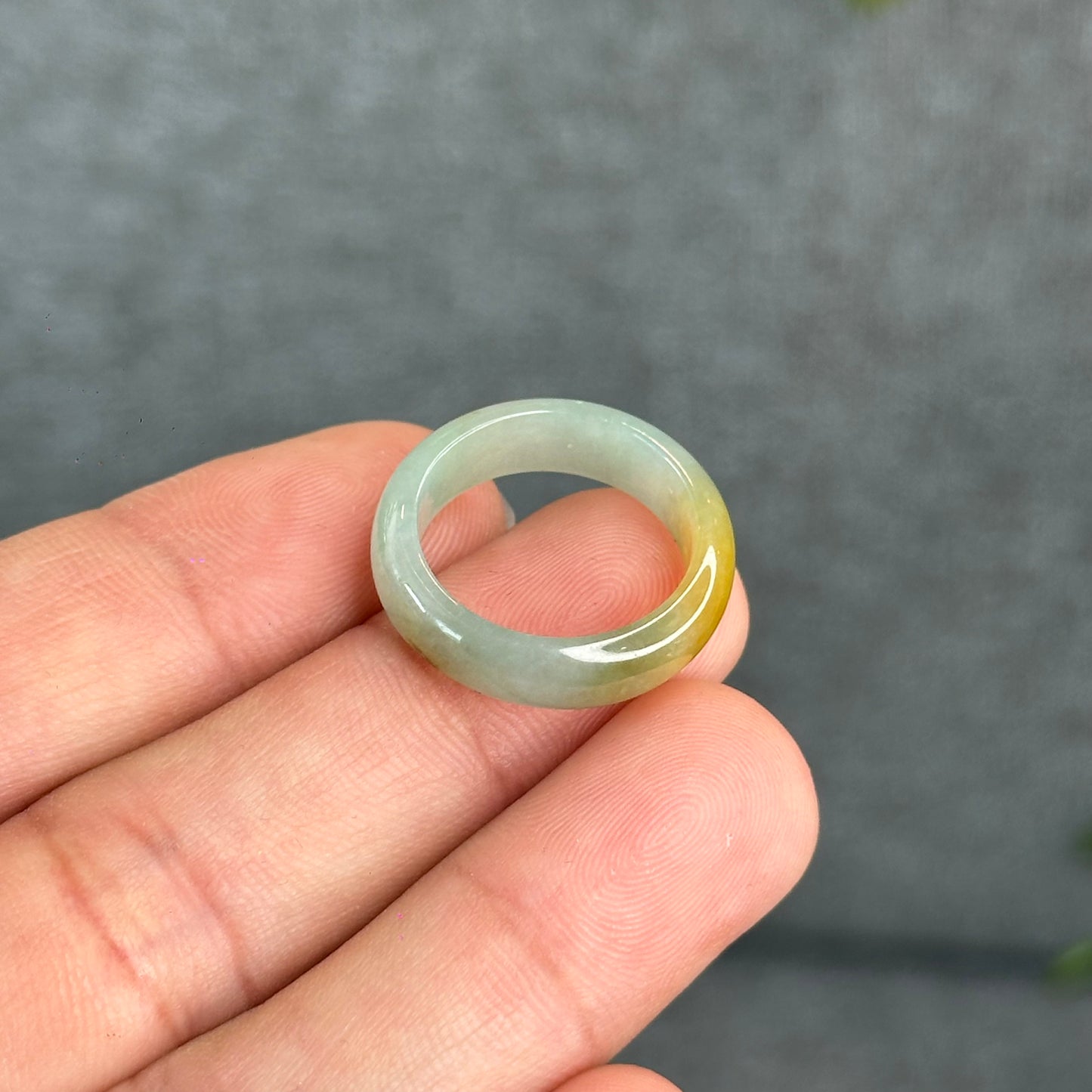 Natural Light Water Green with Orange Jadeite Jade Semi Translucent Ring Size 1.73